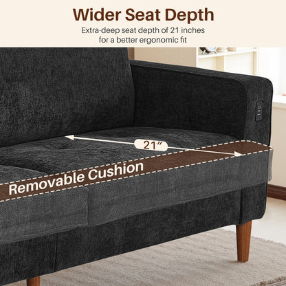 Canapé causeuse moderne rembourré en chenille 82,68 avec ports USB pour espace de vie