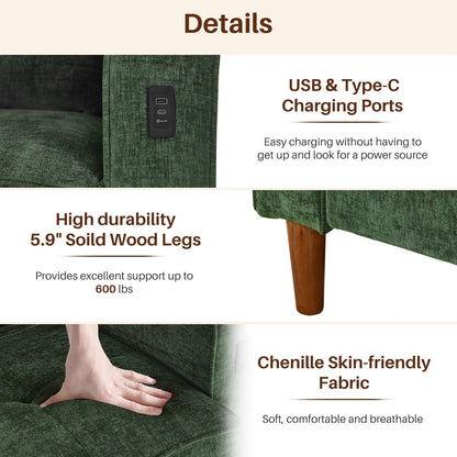 Canapé causeuse moderne rembourré en chenille 82,68 avec ports USB pour espace de vie