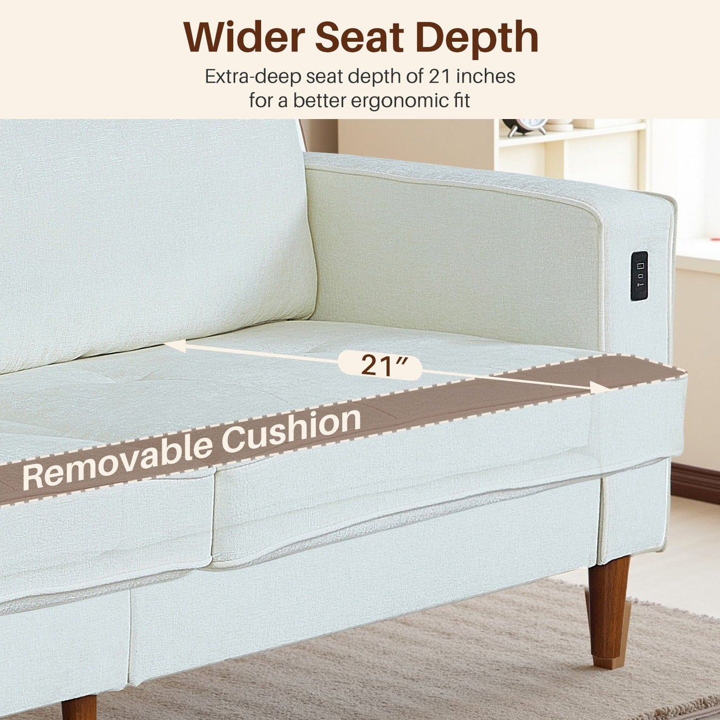 Canapé causeuse moderne rembourré en chenille 82,68 avec ports USB pour espace de vie