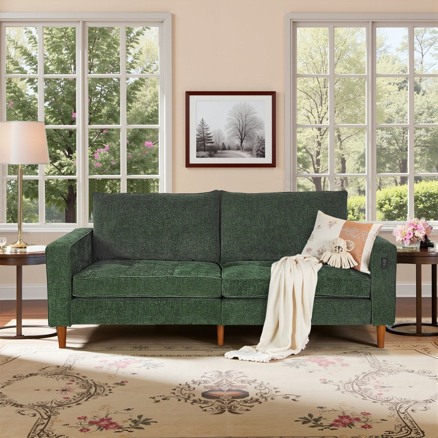 Canapé causeuse moderne rembourré en chenille 82,68 avec ports USB pour espace de vie