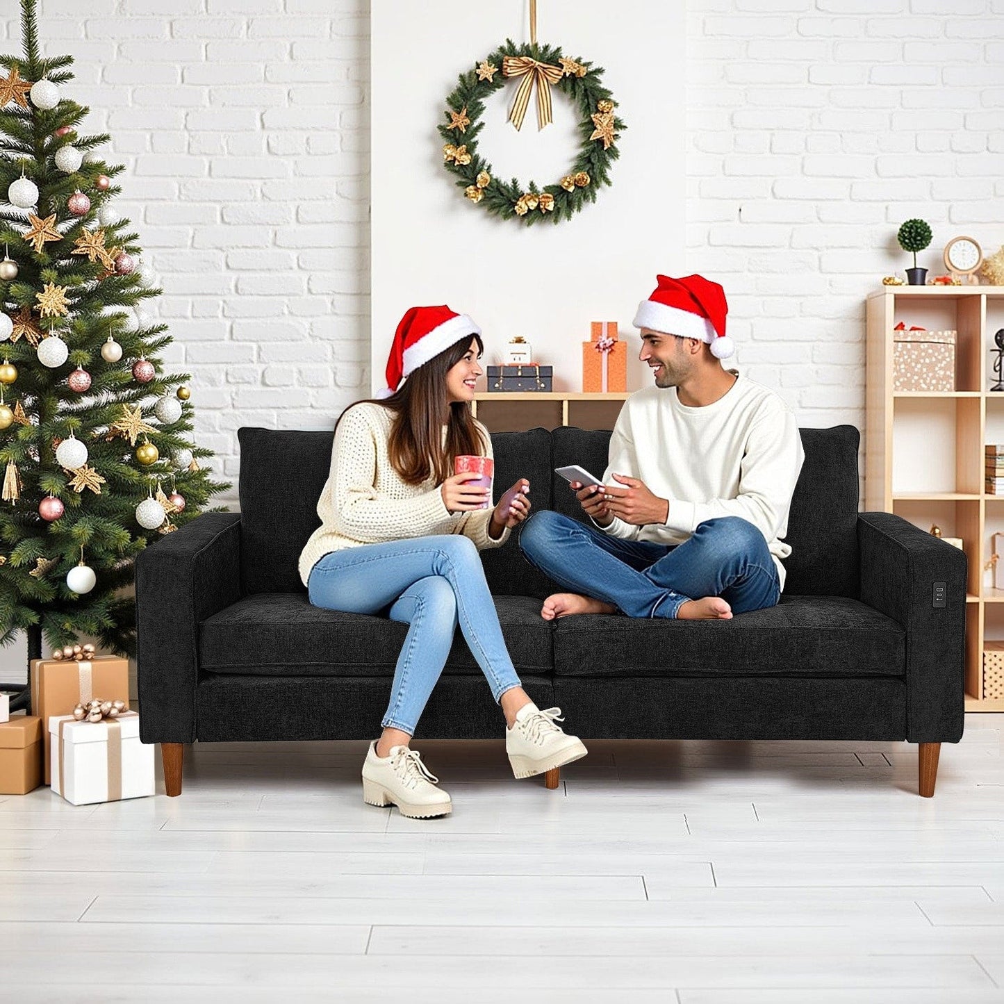 Canapé causeuse moderne rembourré en chenille 82,68 avec ports USB pour espace de vie