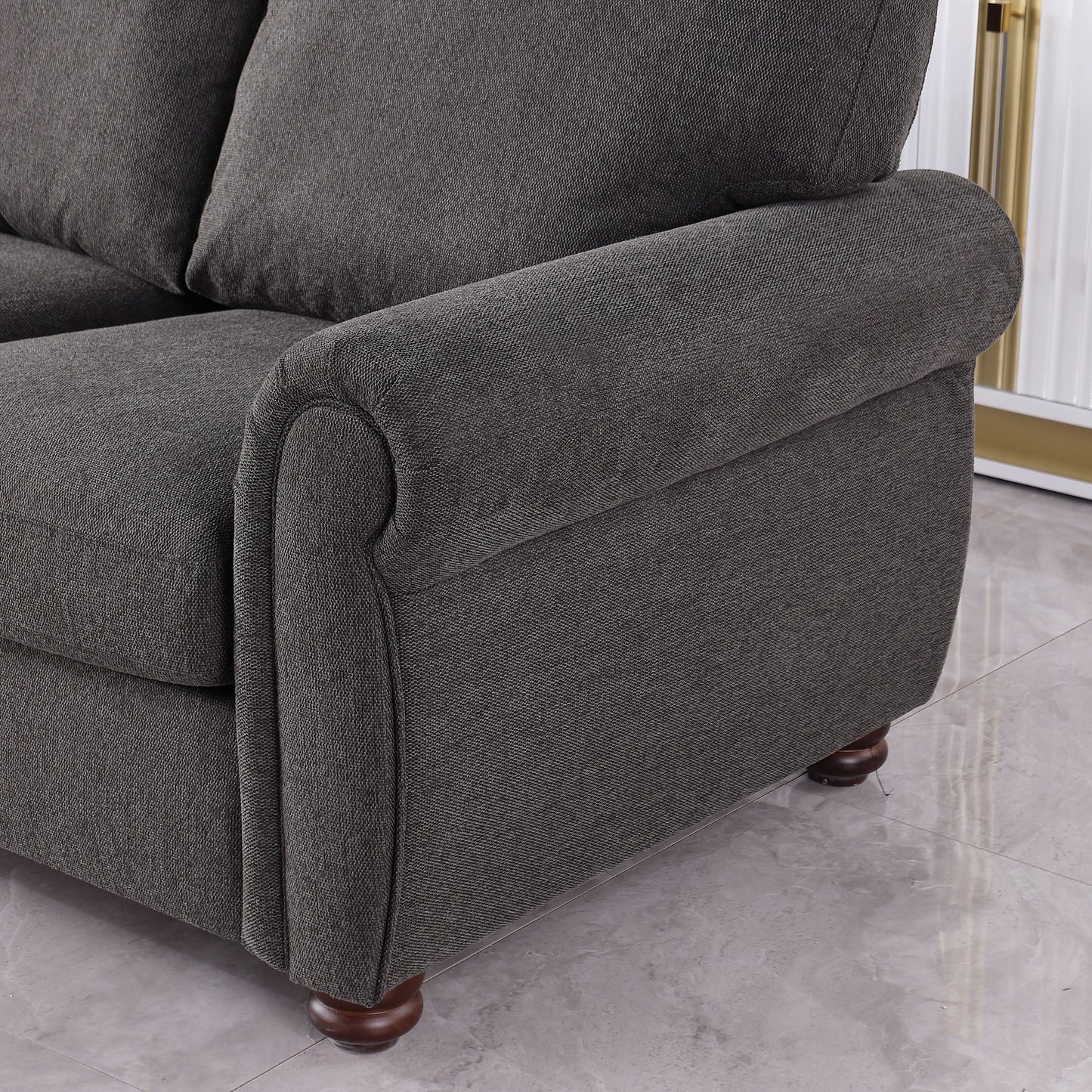 Canapé 3 places moderne en chenille 84,6 avec accoudoirs roulés et cadre en bois massif pour le salon