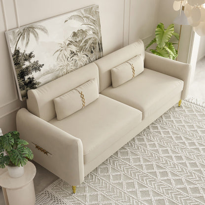 Canapé causeuse moderne en velours 85,43 pouces avec pieds et coussins dorés pour le salon