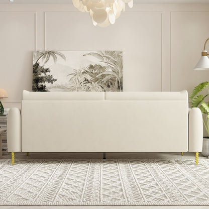 Canapé causeuse moderne en velours 85,43 pouces avec pieds et coussins dorés pour le salon