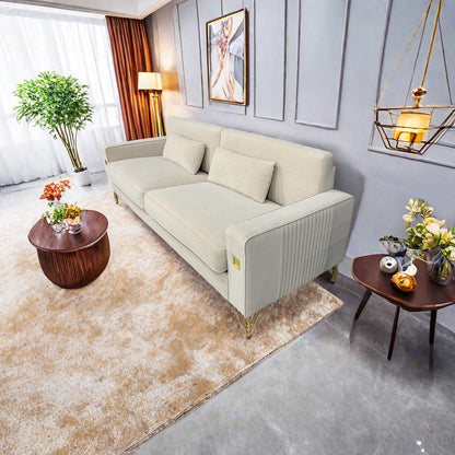 Canapé 3 places moderne en velours 85,63 avec touches dorées et coussins moelleux pour le salon