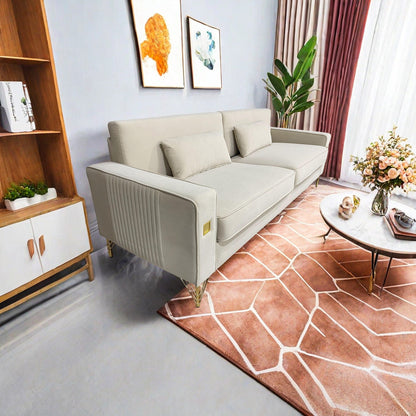 Canapé 3 places moderne en velours 85,63 avec touches dorées et coussins moelleux pour le salon