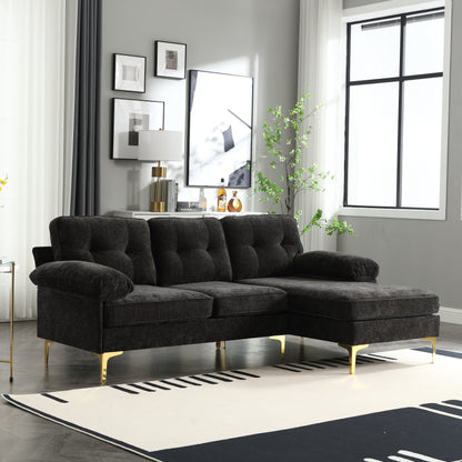 Canapé 3 places moderne en tissu de 85 pouces en forme de L avec cadre en bois et coussins à ressorts