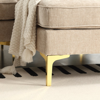 Canapé 3 places moderne en tissu de 85 pouces en forme de L avec cadre en bois et coussins à ressorts