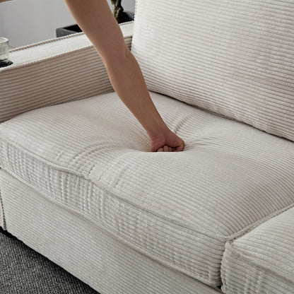 Canapé 3 places moderne en velours côtelé 87,4 avec porte-gobelet et sacs de rangement pour le salon