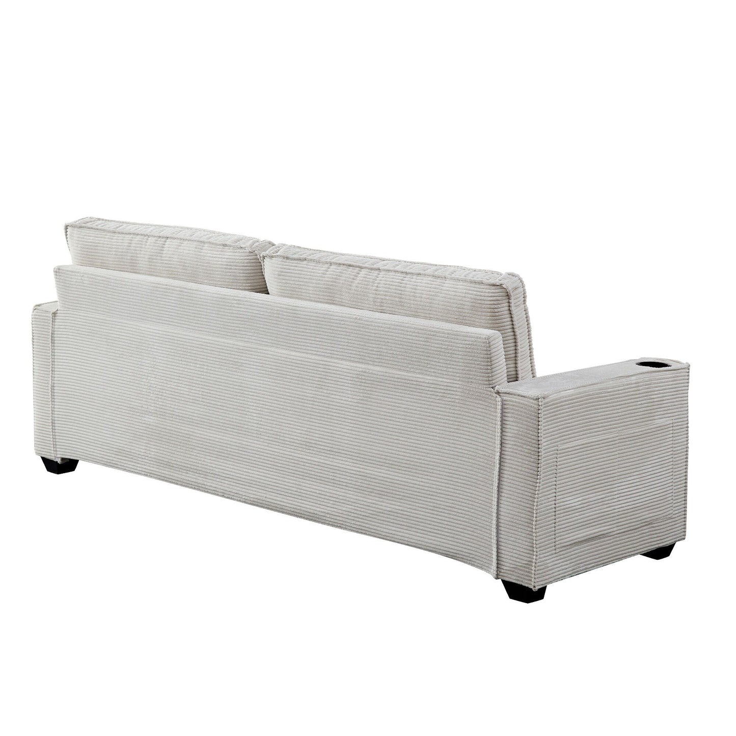 Canapé 3 places moderne en velours côtelé 87,4 avec porte-gobelet et sacs de rangement pour le salon