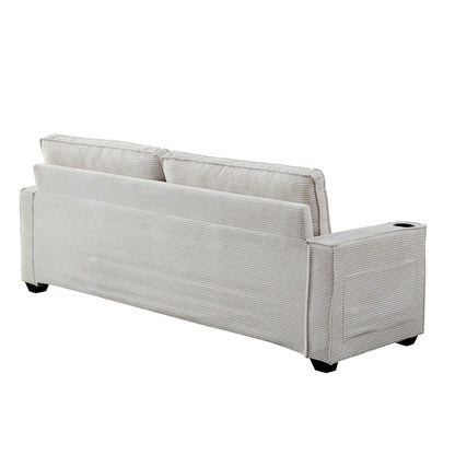Canapé 3 places moderne en velours côtelé 87,4 avec porte-gobelet et sacs de rangement pour le salon
