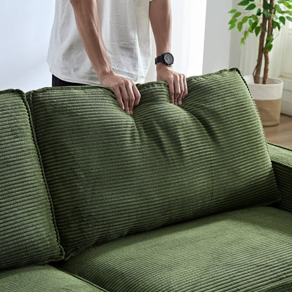 Canapé 3 places moderne en velours côtelé 87,4 avec porte-gobelet et sacs de rangement pour le salon