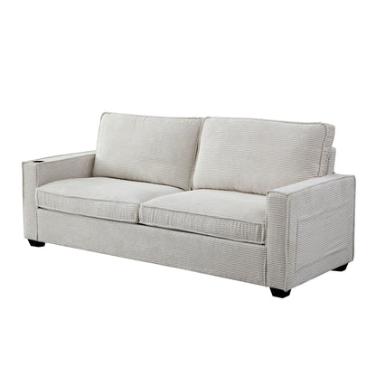 Canapé 3 places moderne en velours côtelé 87,4 avec porte-gobelet et sacs de rangement pour le salon