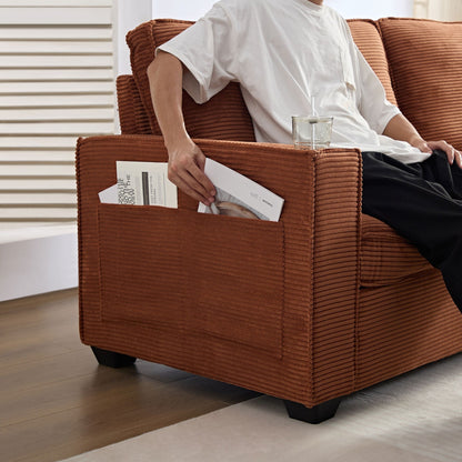 Canapé 3 places moderne en velours côtelé 87,4 avec porte-gobelet et sacs de rangement pour le salon