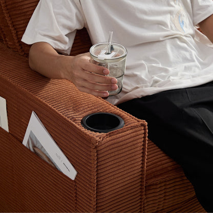 Canapé 3 places moderne en velours côtelé 87,4 avec porte-gobelet et sacs de rangement pour le salon