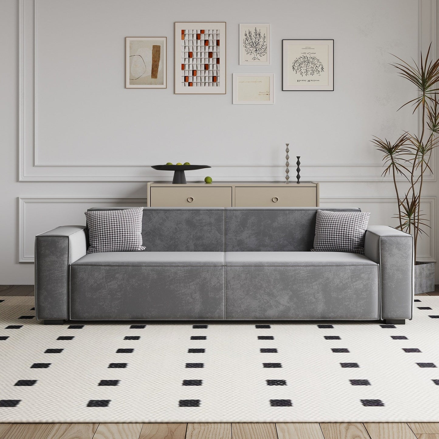 Canapé causeuse moderne rembourré en chenille 88,6 avec 4 pieds en bois massif et 2 coussins pour le salon