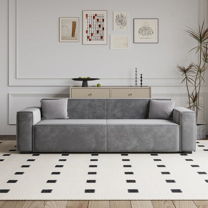 Canapé causeuse moderne rembourré en chenille 88,6 avec 4 pieds en bois massif et 2 coussins pour le salon