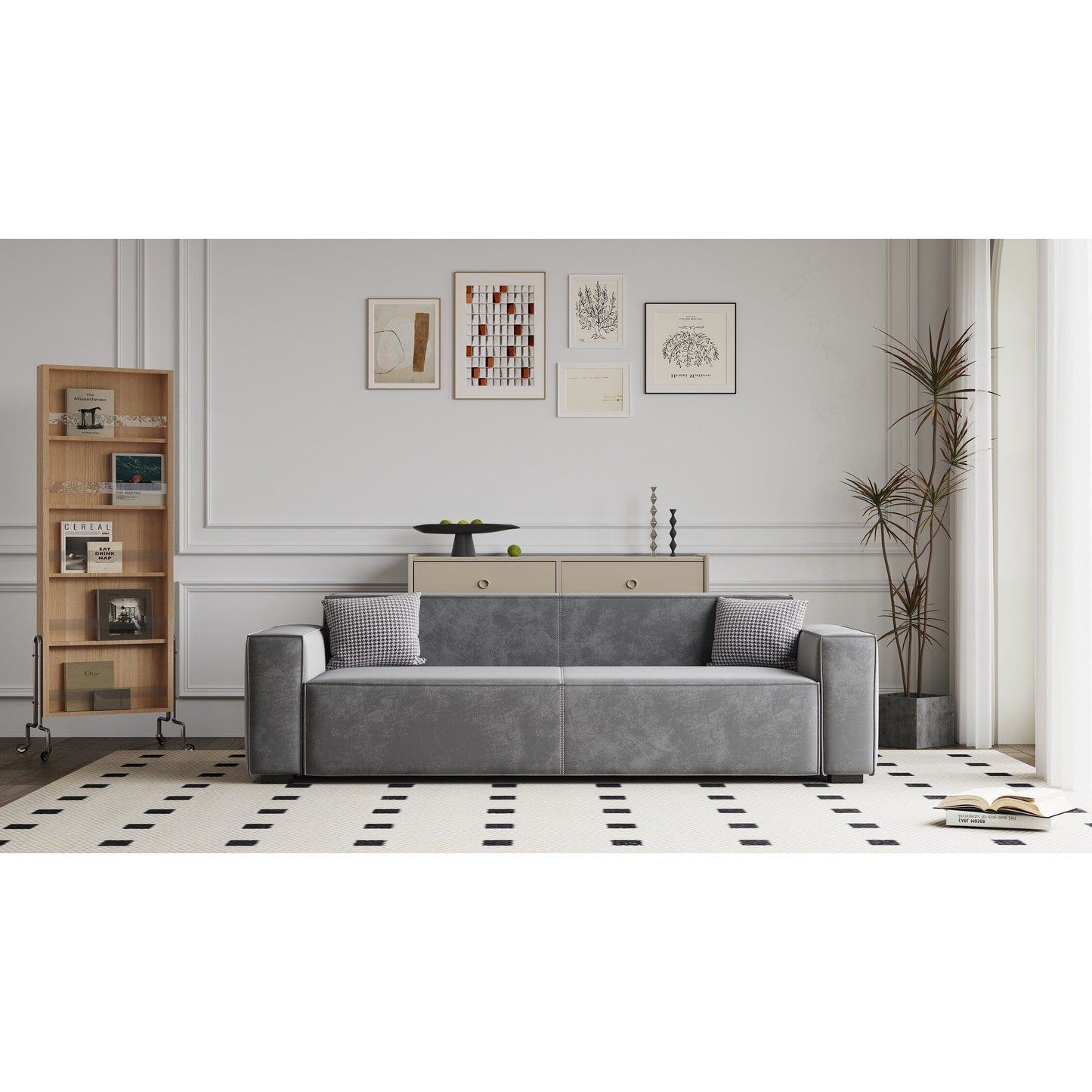 Canapé causeuse moderne rembourré en chenille 88,6 avec 4 pieds en bois massif et 2 coussins pour le salon