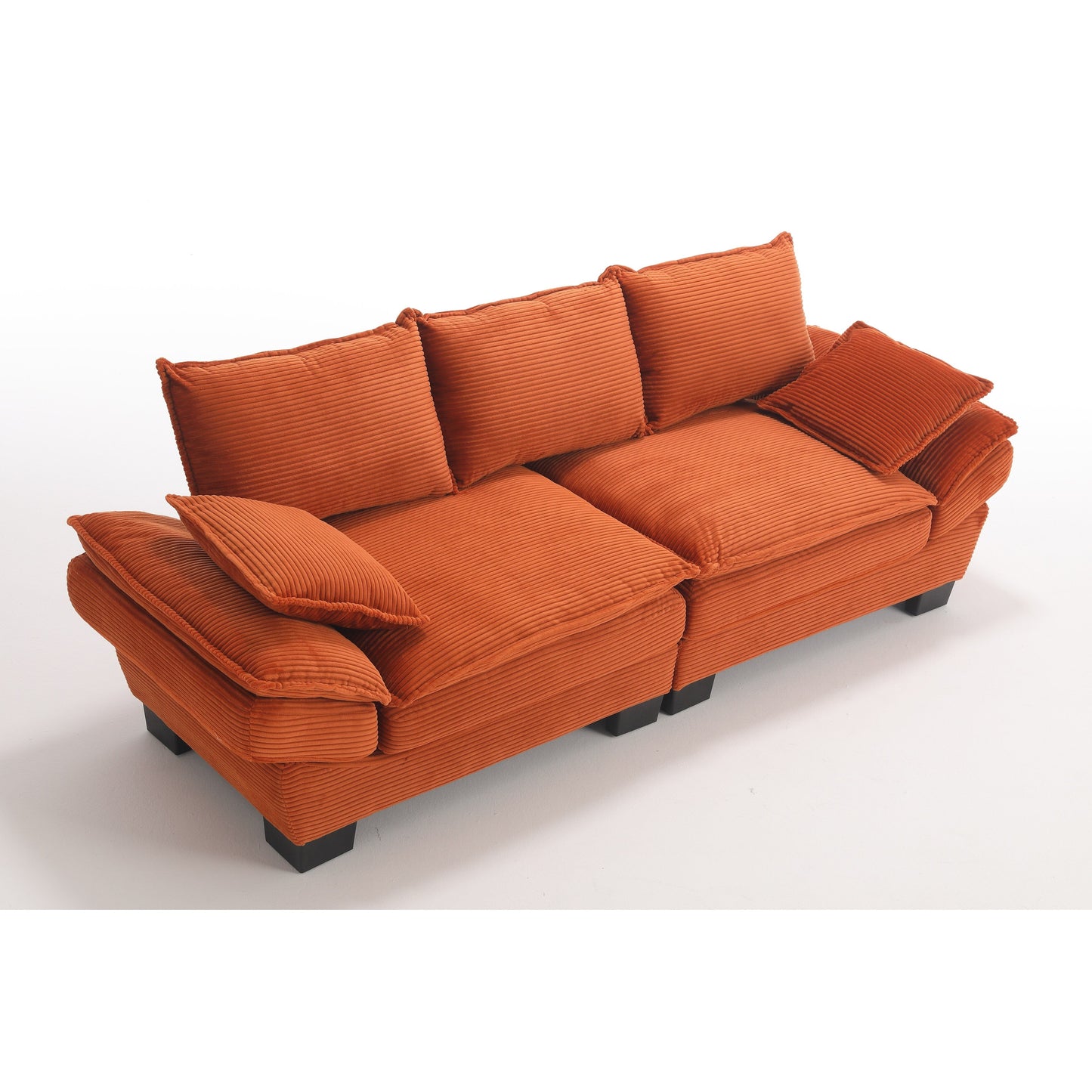 Canapé 3 places en velours côtelé 88,6 moderne avec deux coussins et pieds larges en plastique pour le salon