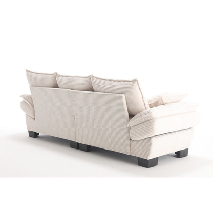 Canapé 3 places en velours côtelé 88,6 moderne avec deux coussins et pieds larges en plastique pour le salon