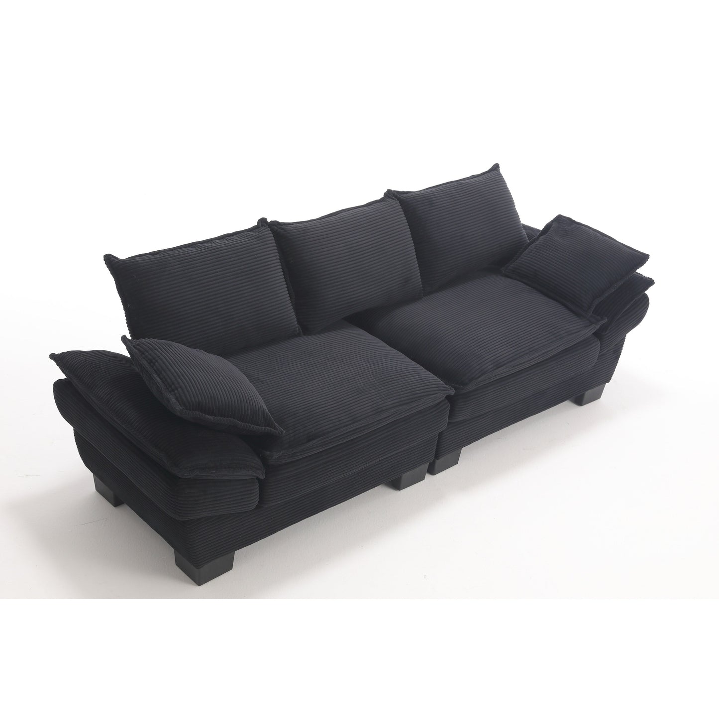 Canapé 3 places en velours côtelé 88,6 moderne avec deux coussins et pieds larges en plastique pour le salon