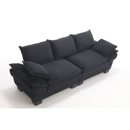 Canapé 3 places en velours côtelé 88,6 moderne avec deux coussins et pieds larges en plastique pour le salon