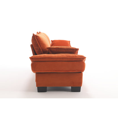 Canapé 3 places en velours côtelé 88,6 moderne avec deux coussins et pieds larges en plastique pour le salon