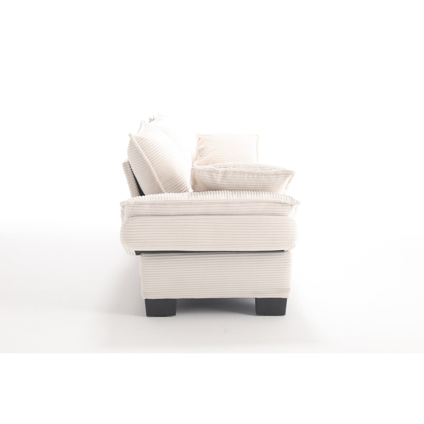 Canapé 3 places en velours côtelé 88,6 moderne avec deux coussins et pieds larges en plastique pour le salon