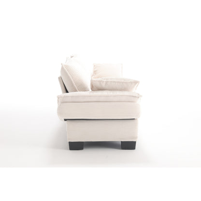 Canapé 3 places en velours côtelé 88,6 moderne avec deux coussins et pieds larges en plastique pour le salon