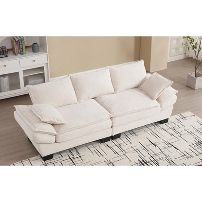 Canapé 3 places en velours côtelé 88,6 moderne avec deux coussins et pieds larges en plastique pour le salon