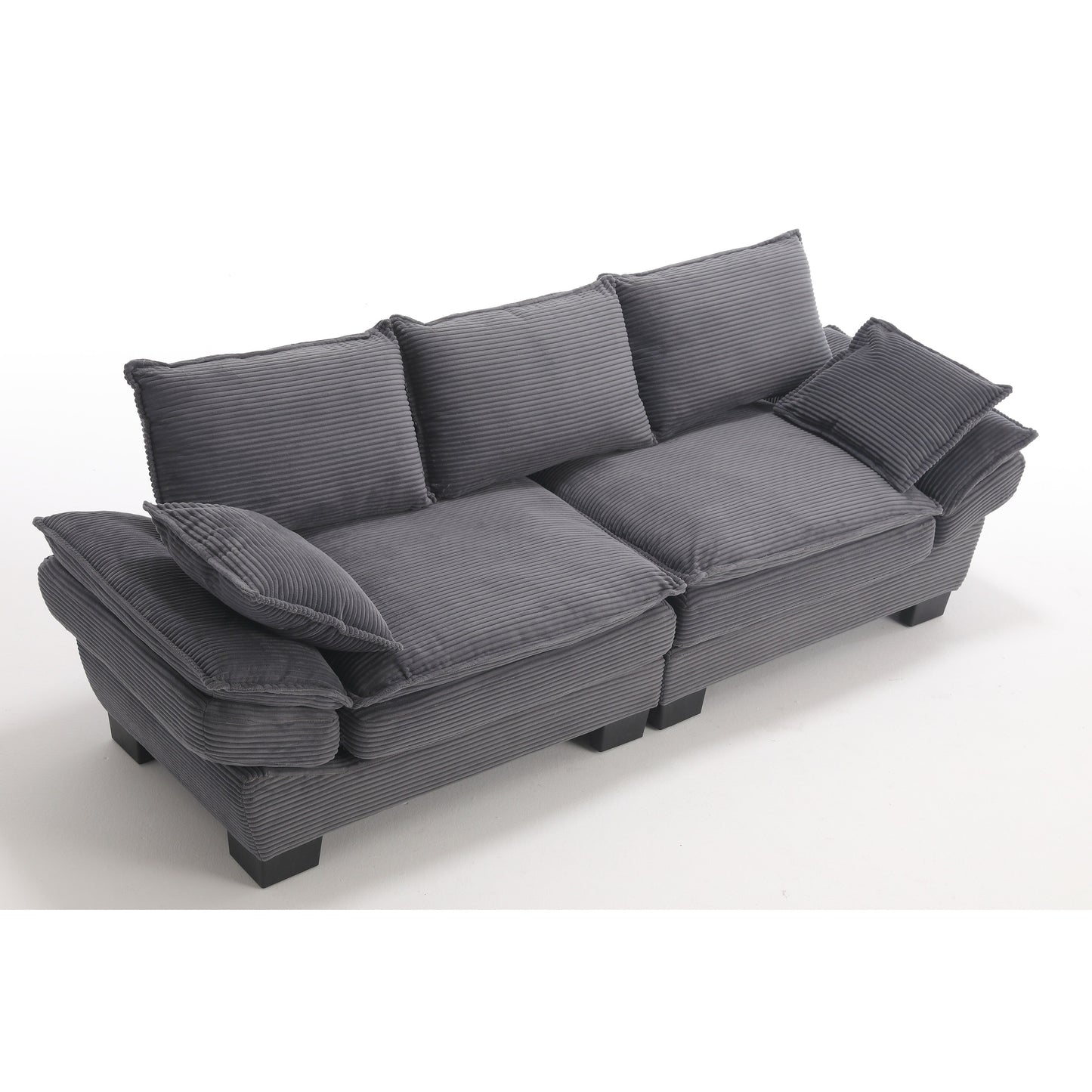 Canapé 3 places en velours côtelé 88,6 moderne avec deux coussins et pieds larges en plastique pour le salon