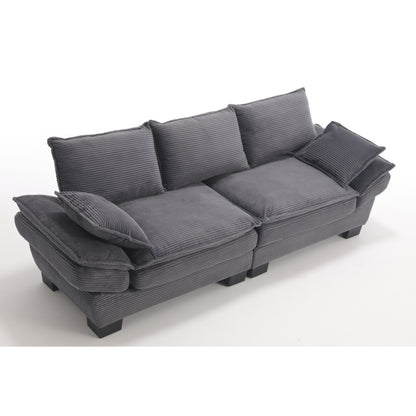 Canapé 3 places en velours côtelé 88,6 moderne avec deux coussins et pieds larges en plastique pour le salon