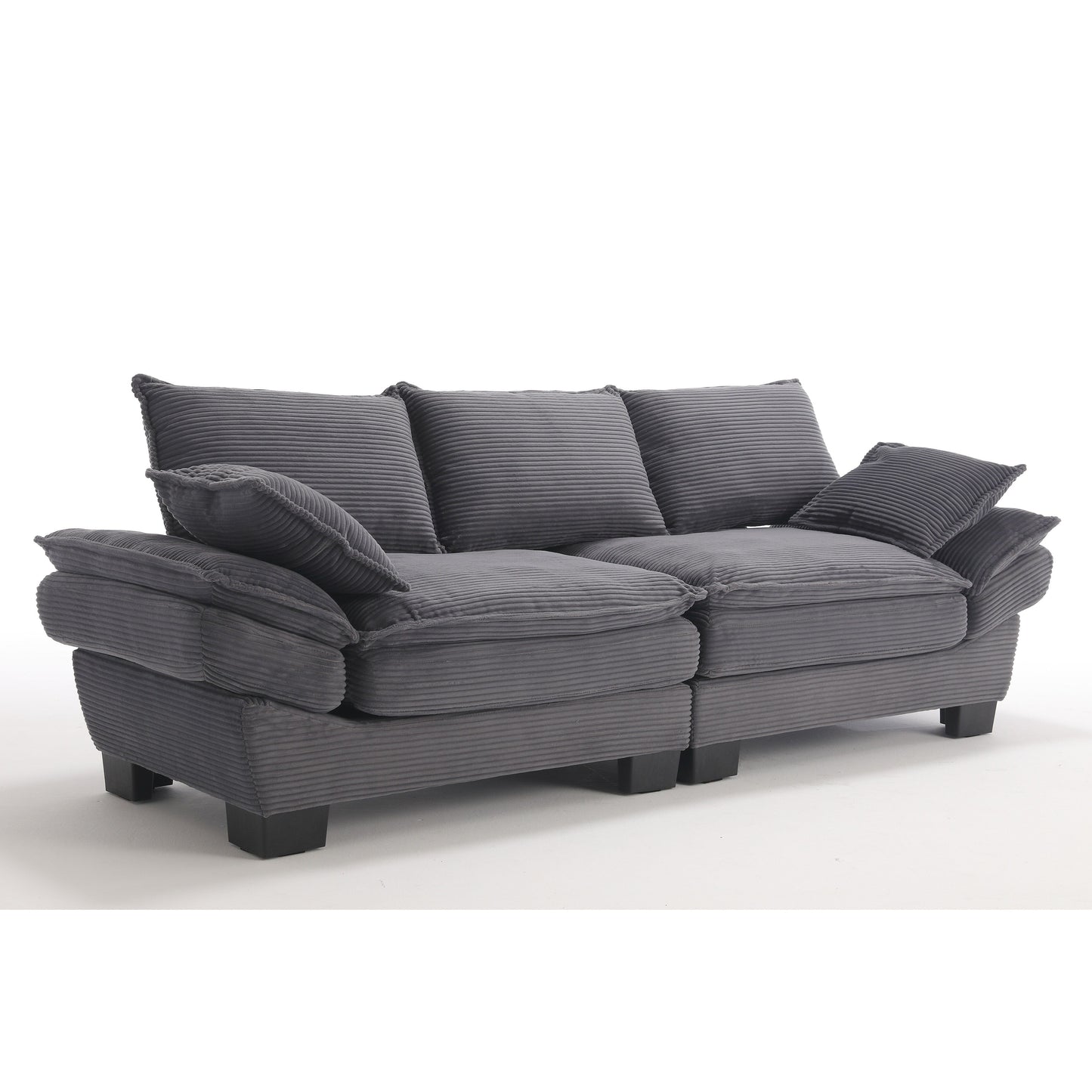 Canapé 3 places en velours côtelé 88,6 moderne avec deux coussins et pieds larges en plastique pour le salon