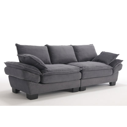 Canapé 3 places en velours côtelé 88,6 moderne avec deux coussins et pieds larges en plastique pour le salon