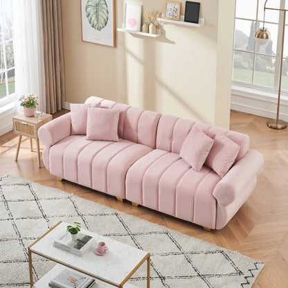 Canapé 3 places moderne en velours 89 avec coussins à ressorts et pieds en métal pour le salon