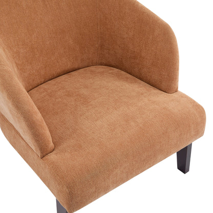 Fauteuil d'appoint moderne avec dossier rond et pieds en bois - Fauteuil de salon ou de bureau d'inspiration milieu de siècle - Revêtement en tissu doux