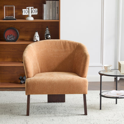 Fauteuil d'appoint moderne avec dossier rond et pieds en bois - Fauteuil de salon ou de bureau d'inspiration milieu de siècle - Revêtement en tissu doux