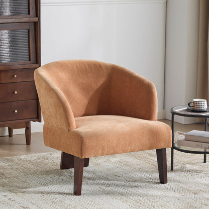 Fauteuil d'appoint moderne avec dossier rond et pieds en bois - Fauteuil de salon ou de bureau d'inspiration milieu de siècle - Revêtement en tissu doux