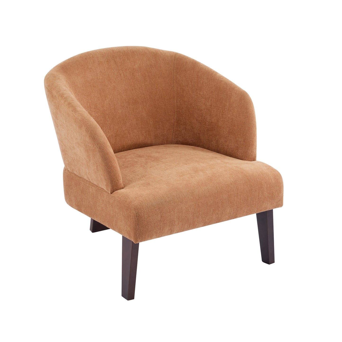 Fauteuil d'appoint moderne avec dossier rond et pieds en bois - Fauteuil de salon ou de bureau d'inspiration milieu de siècle - Revêtement en tissu doux
