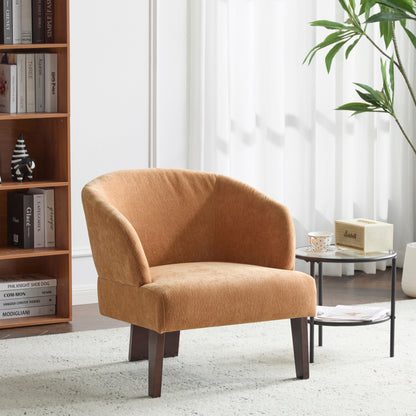 Fauteuil d'appoint moderne avec dossier rond et pieds en bois - Fauteuil de salon ou de bureau d'inspiration milieu de siècle - Revêtement en tissu doux