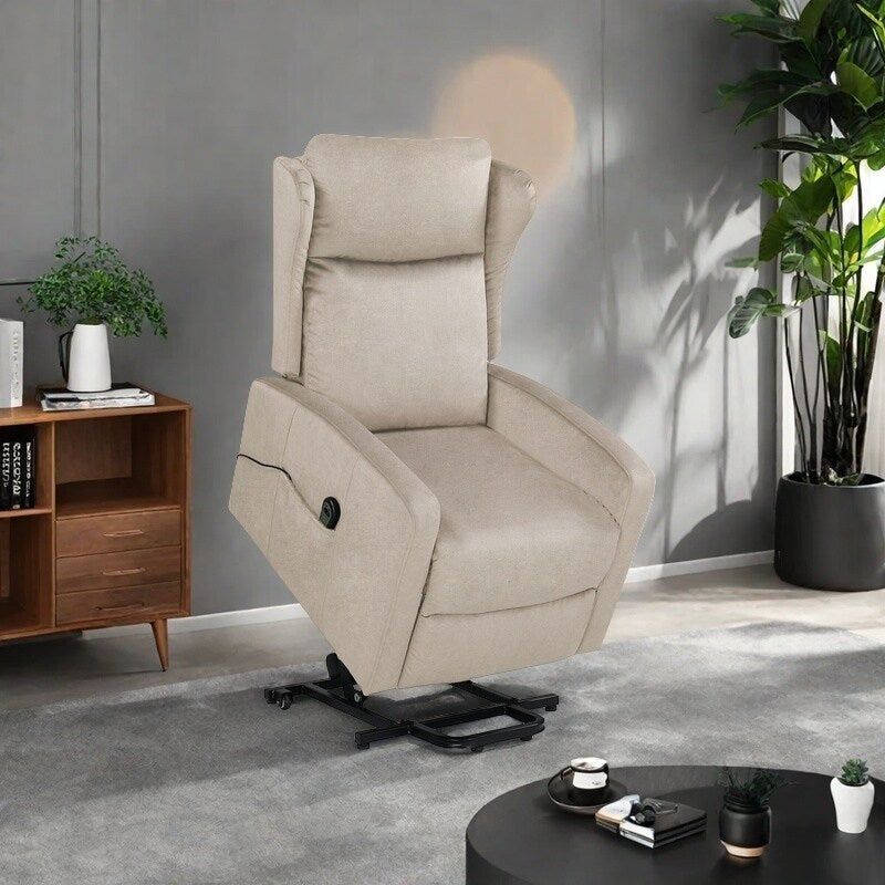 Fauteuil inclinable électrique moderne et réglable en lin, avec télécommande, poche latérale et repose-pieds télescopique