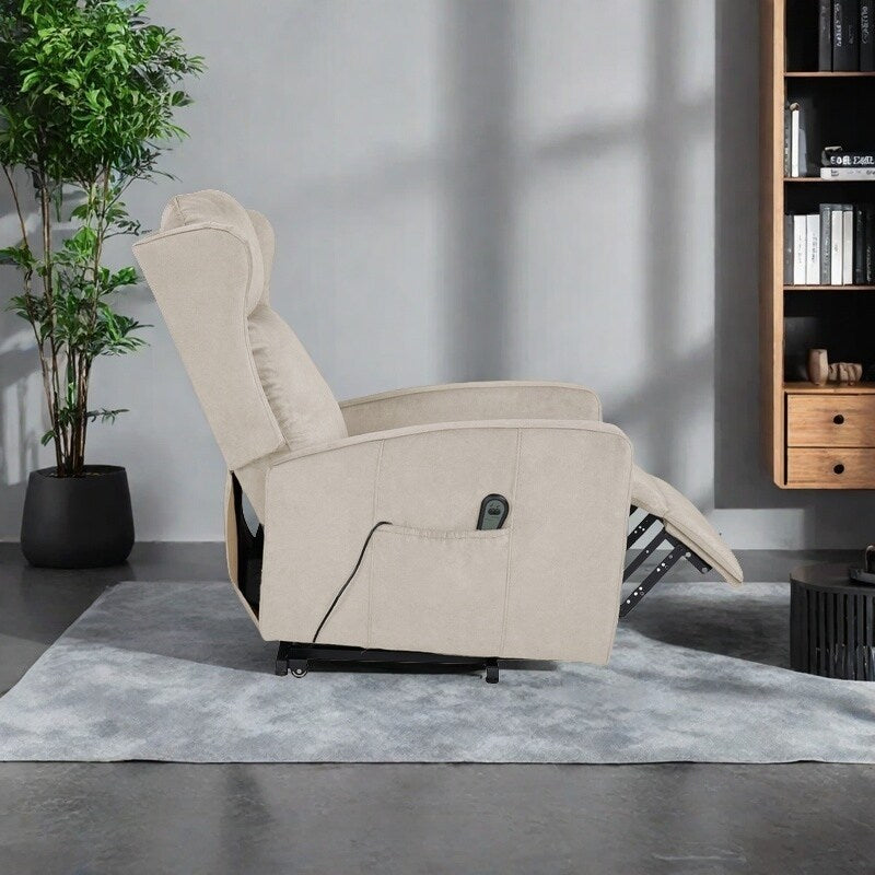 Fauteuil inclinable électrique moderne et réglable en lin, avec télécommande, poche latérale et repose-pieds télescopique