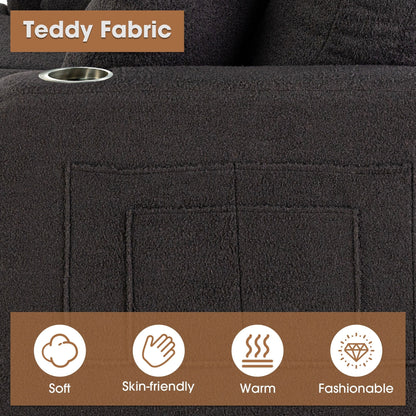 Ensemble de salon moderne 3 pièces en tissu noir avec causeuse et pouf