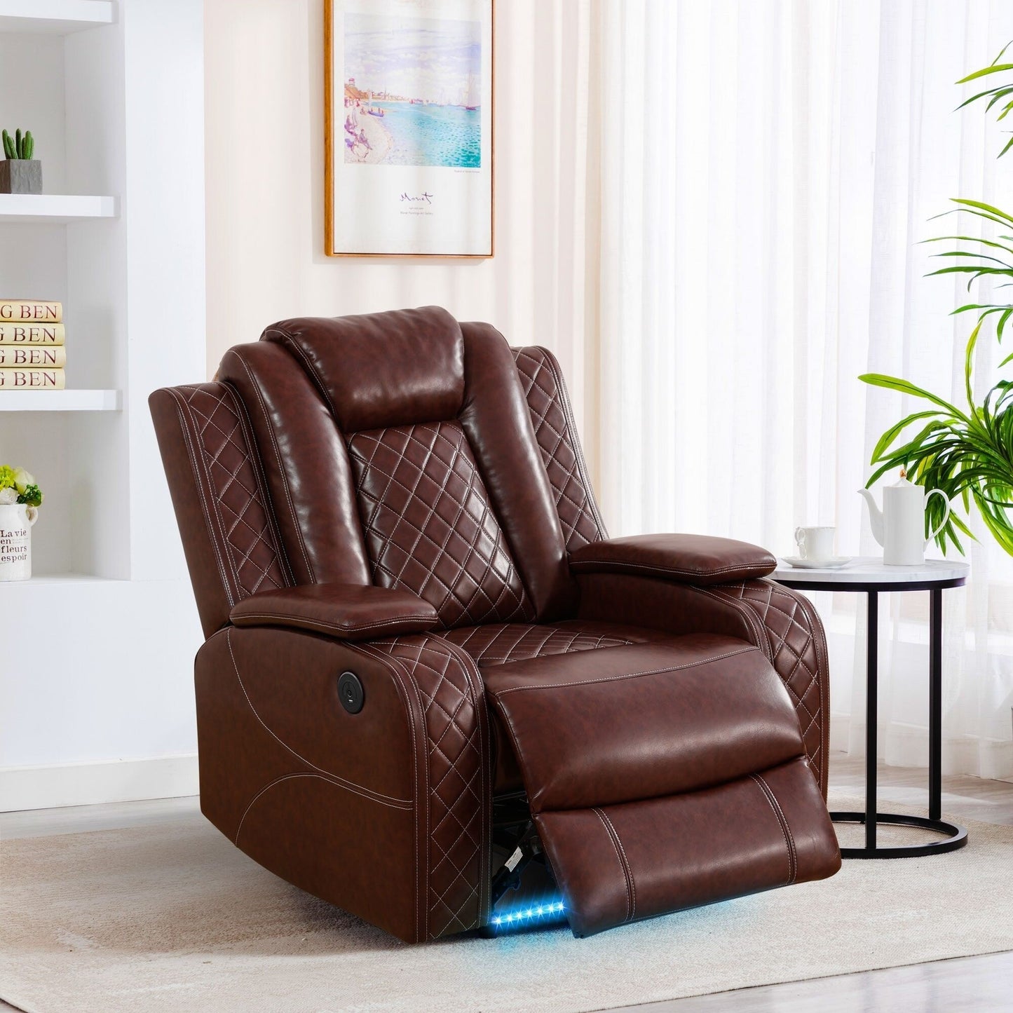 Fauteuil inclinable moderne en cuir respirant avec éclairage d'ambiance et LED alimentée par USB