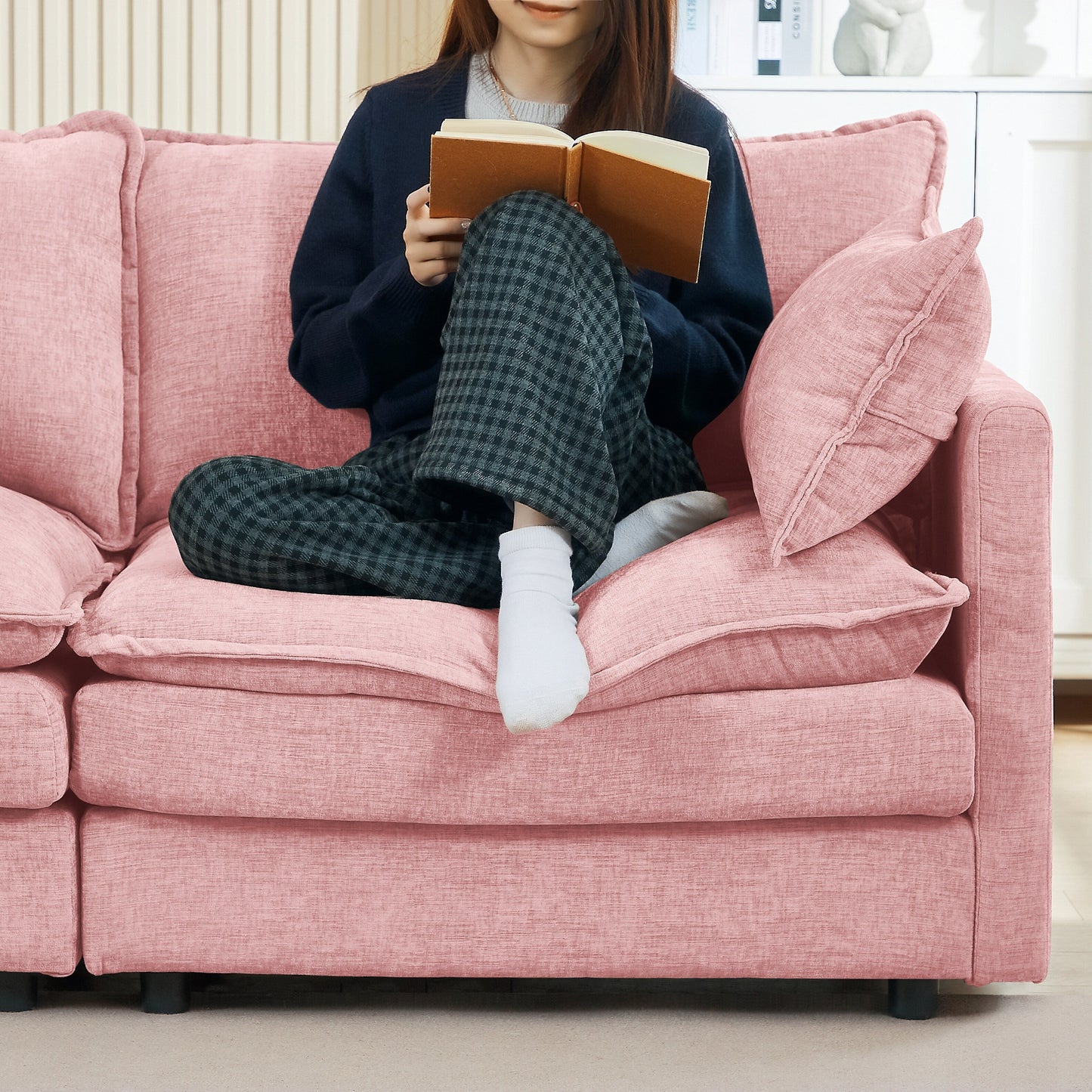 Canapé modulable en L 3 places en chenille moderne avec pouf amovible pour salon