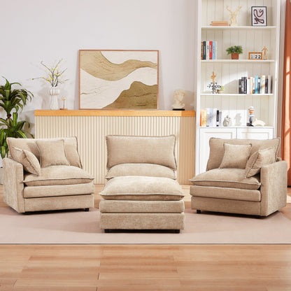 Canapé modulable en L 3 places en chenille moderne avec pouf amovible pour salon