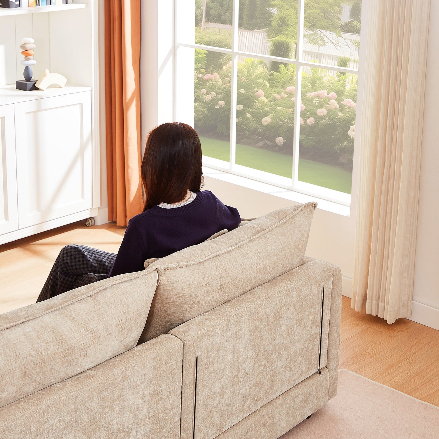 Canapé modulable en L 3 places en chenille moderne avec pouf amovible pour salon