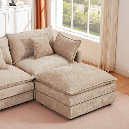 Canapé modulable en L 3 places en chenille moderne avec pouf amovible pour salon