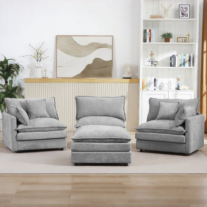 Canapé modulable en L 3 places en chenille moderne avec pouf amovible pour salon