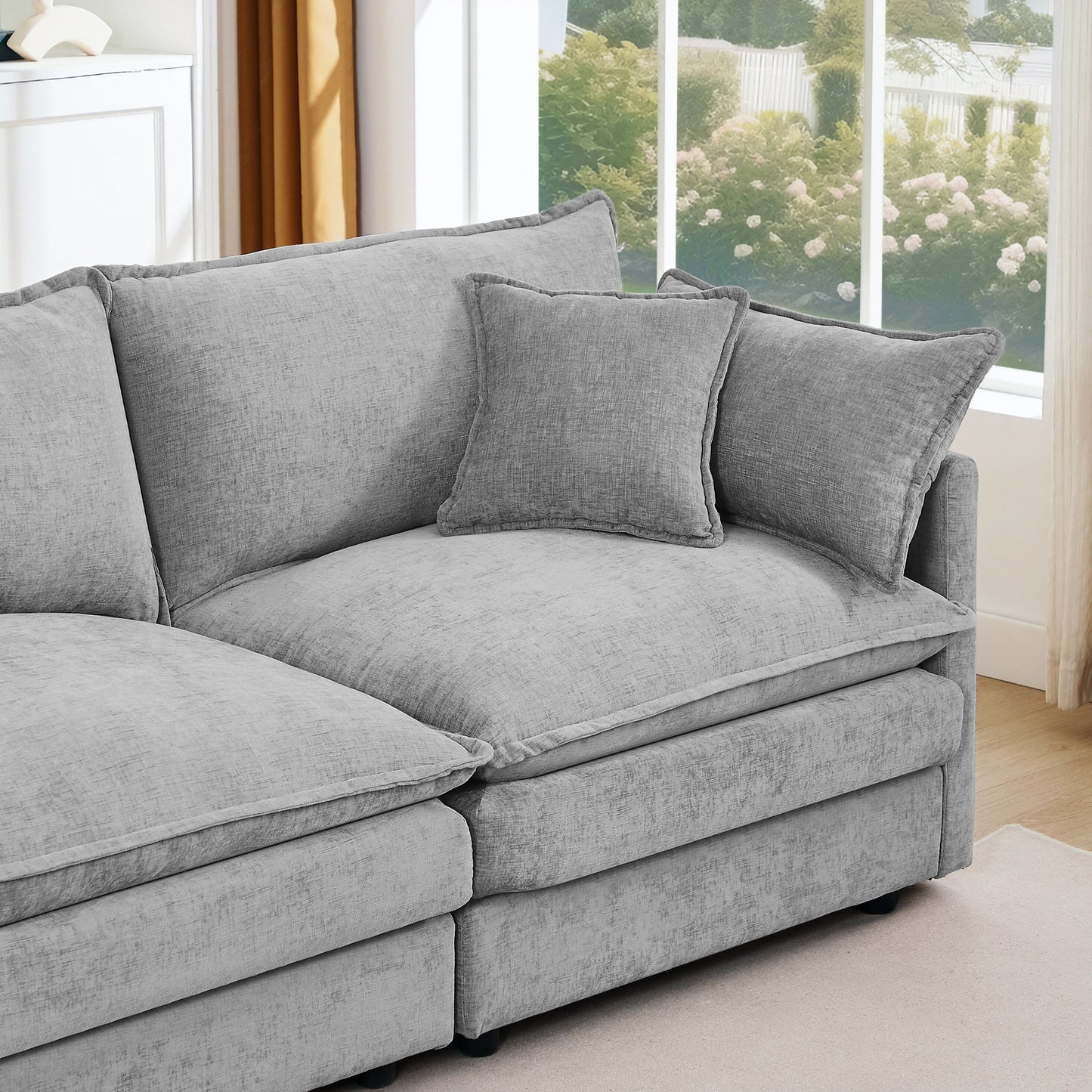 Canapé modulable en L 3 places en chenille moderne avec pouf amovible pour salon